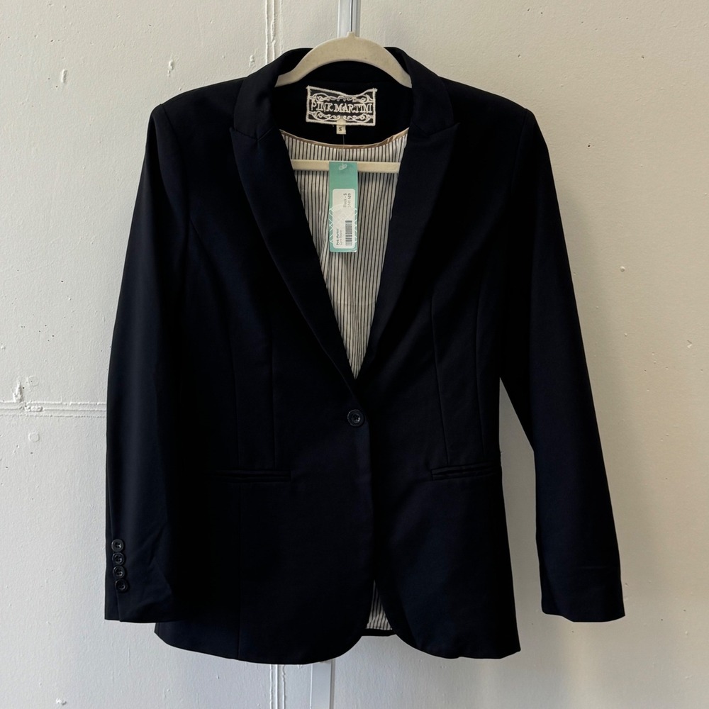 NWT Pink Martini Cyra Blazer Black Stitch Fix Single Button Classic Career Small
